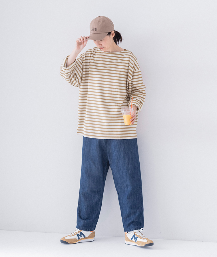 【 &yarn 】コットンリネンデニムテーパードパンツ ブルー