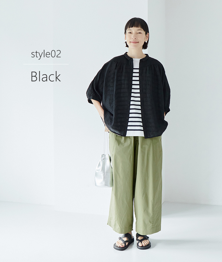 【&yarn】ドルマンギャザーブラウス ブラック