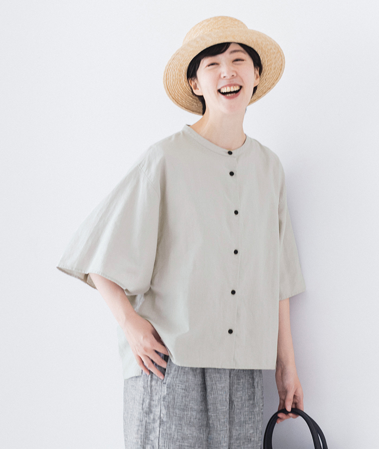 &yarn コットンリネン ワイドスリーブブラウス