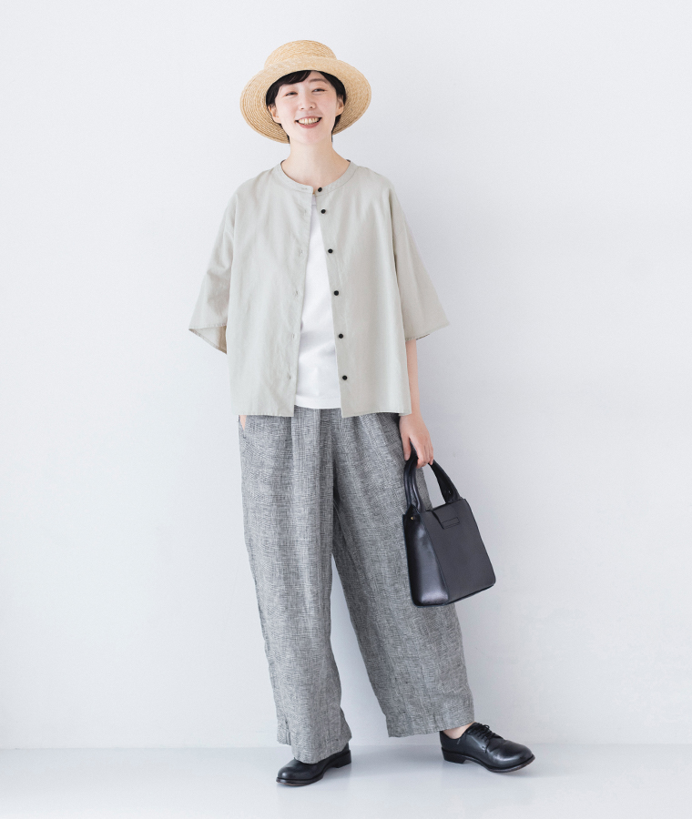&yarn コットンリネン ワイドスリーブブラウス ライトグレー