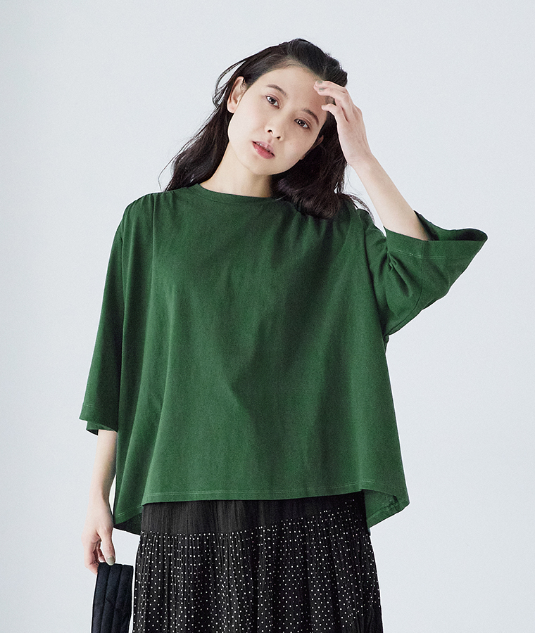 &yarn ギャザー5分袖Tシャツ