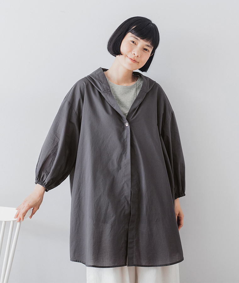 &yarn コットンボイルフード付きシャツカーディガン