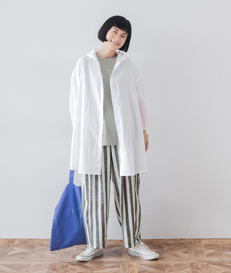 &yarn コットンボイルフード付きシャツカーディガン ホワイト