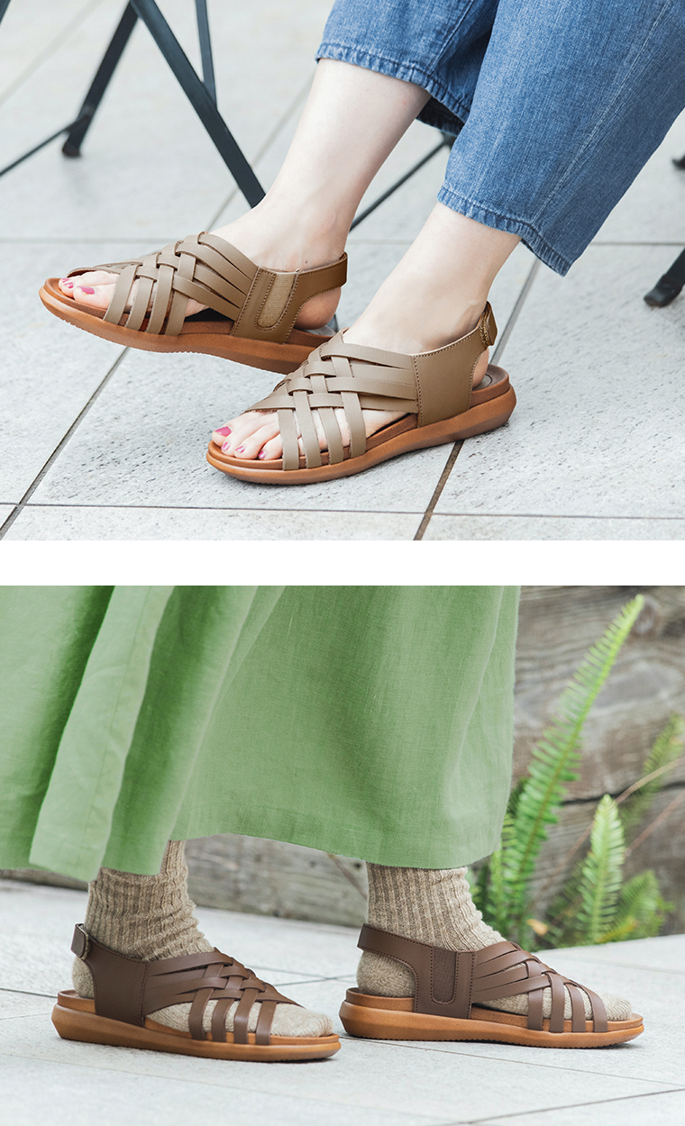 【COON】別注｜メッシュバックベルトサンダル グレージュ＆ブラウン寄り