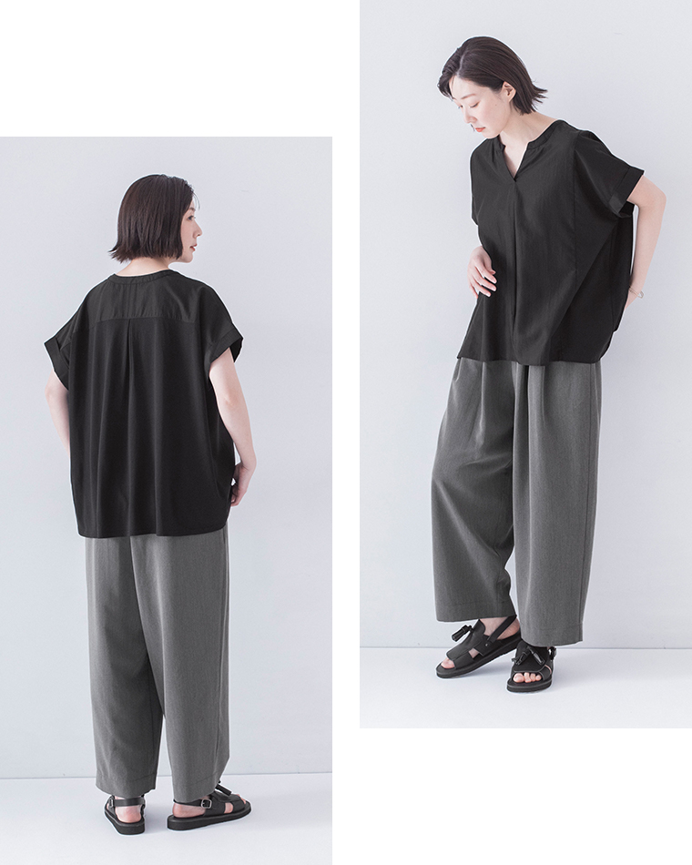 &yarn 【わたしの大人服。】 ブラウスとワイドパンツの後ろと斜め全身