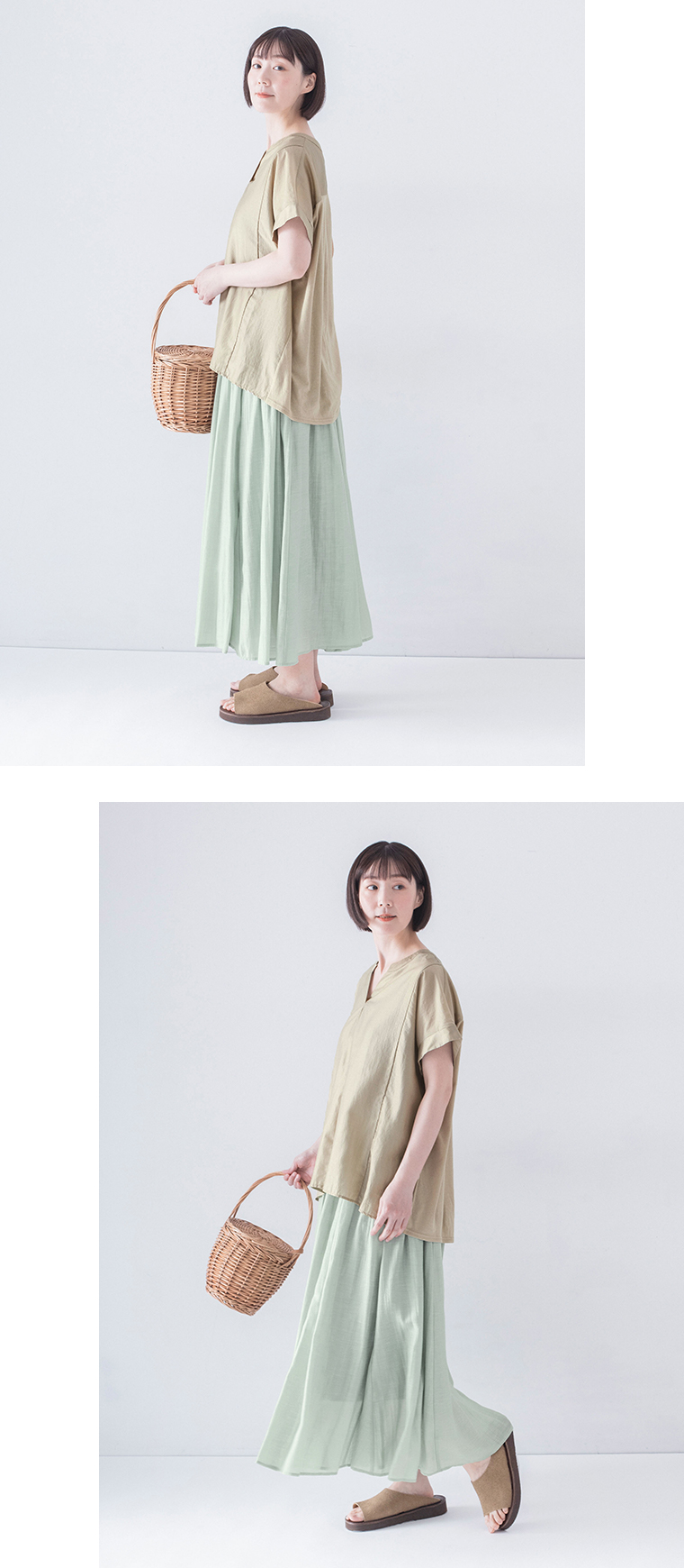 &yarn 【わたしの大人服。】 ブラウス グレージュの全身