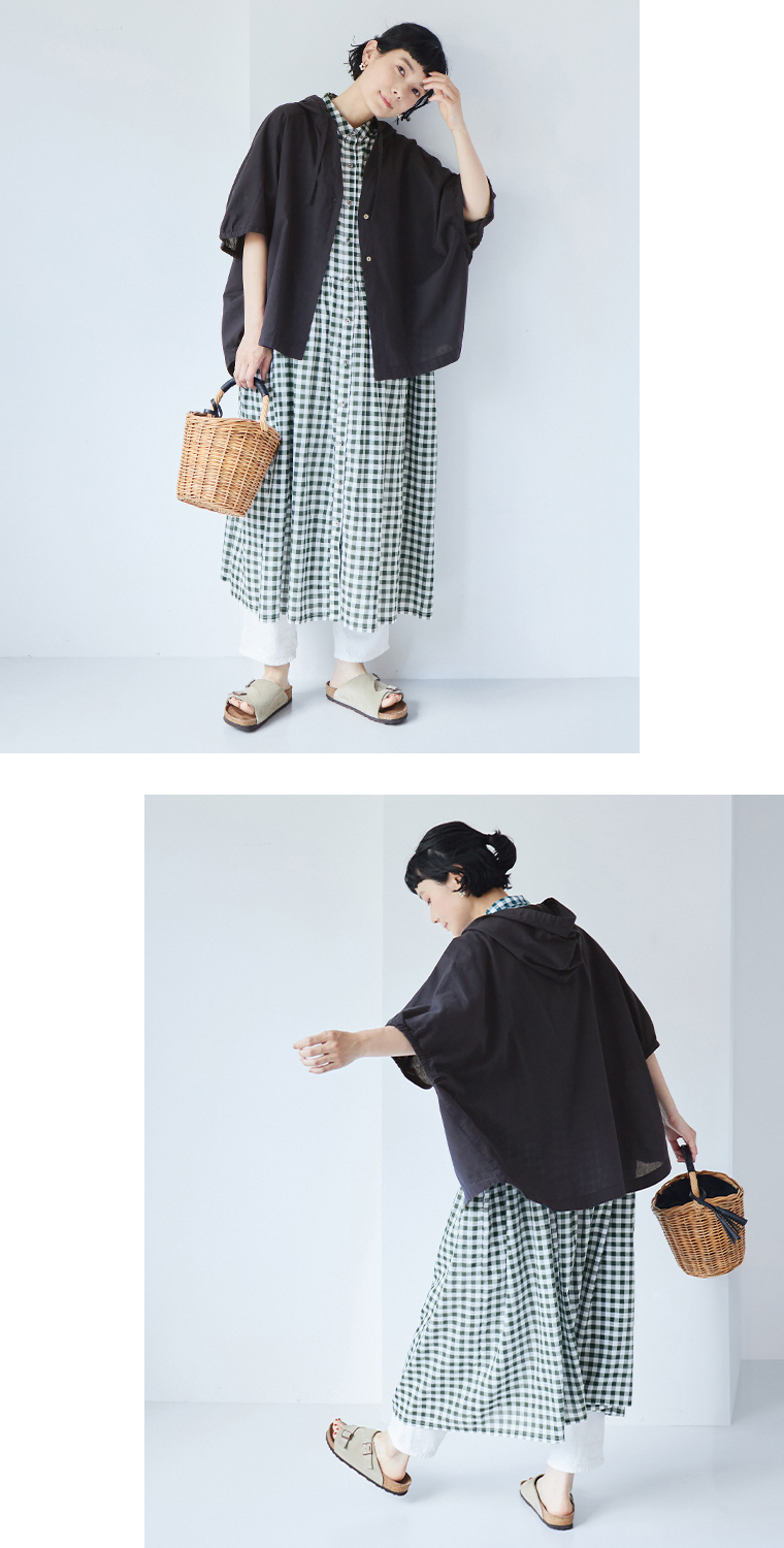【Bliss bunch】フーディーバルーンカーディガン ダークネイビー 全身コーディネート＆バックスタイル