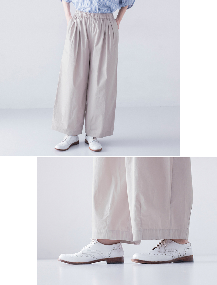&yarn コットンデザインタックワイドパンツ ディテール