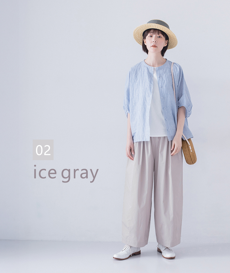 &yarn コットンデザインタックワイドパンツ アイスグレー