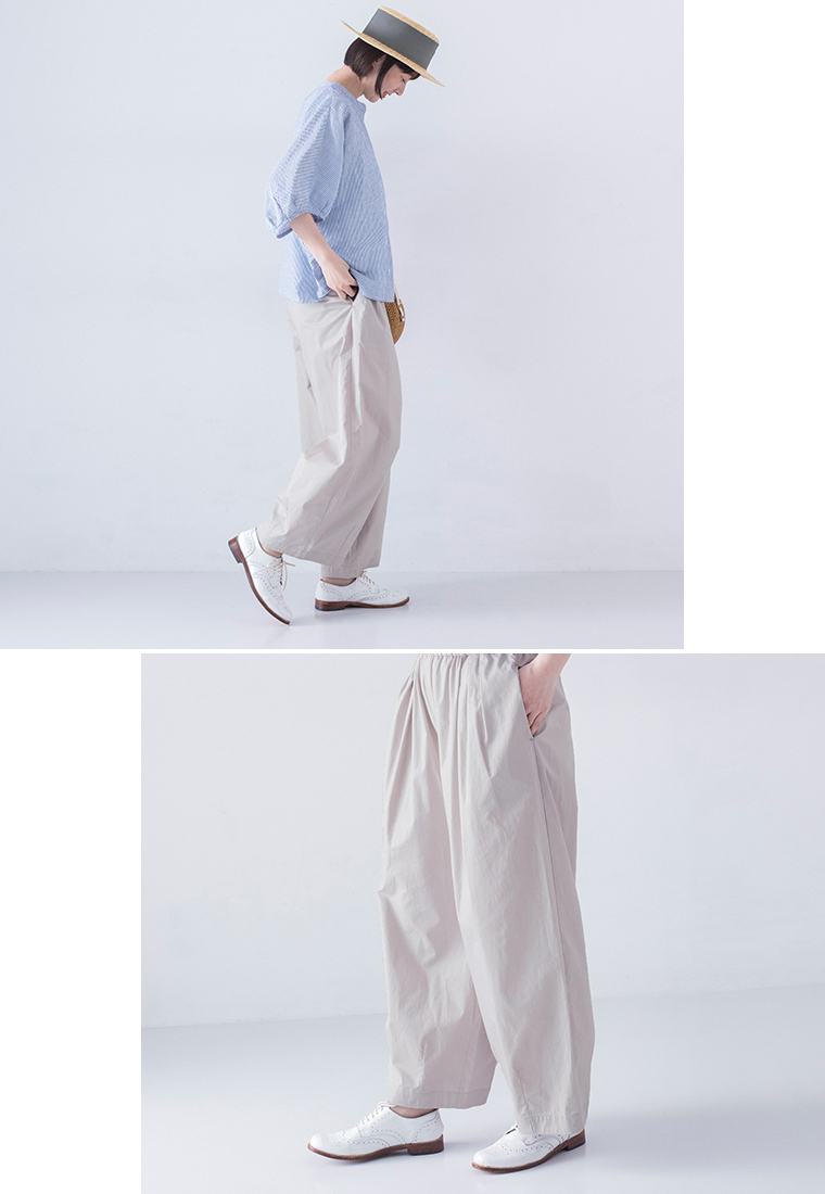 &yarn コットンデザインタックワイドパンツ アイスグレー  サイドカット