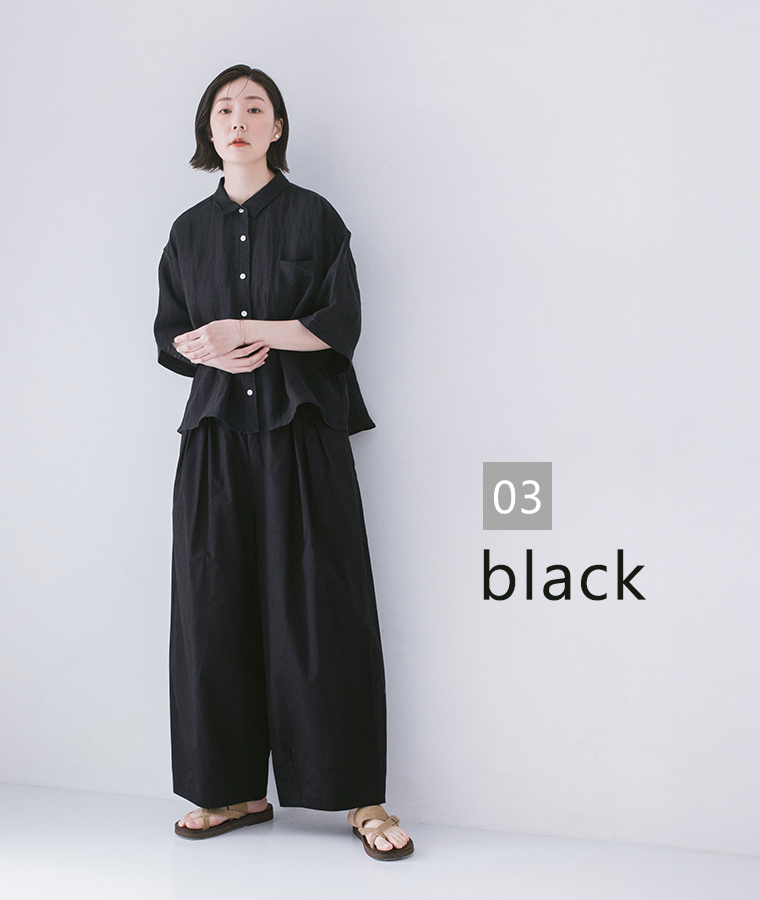 &yarn コットンデザインタックワイドパンツ ブラック