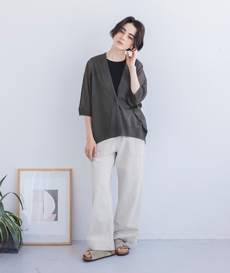 【 LILASIC 】 ドルマンニットカーディガン チャコールのコーディネート