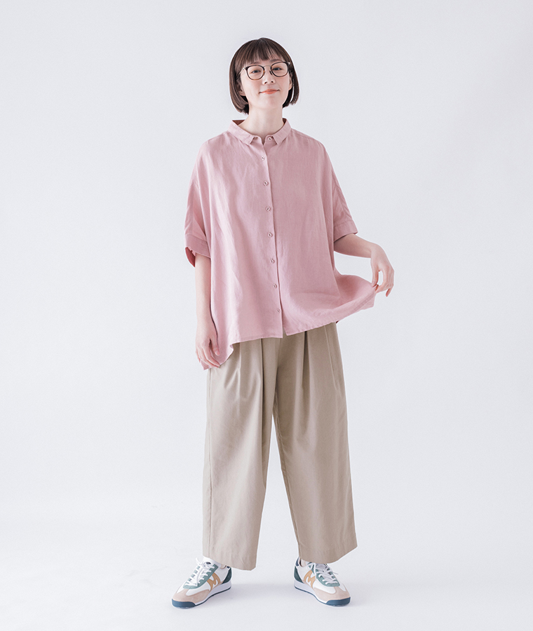 【 Lintu Laulu 】 小さな襟のリネンブラウス ピンク