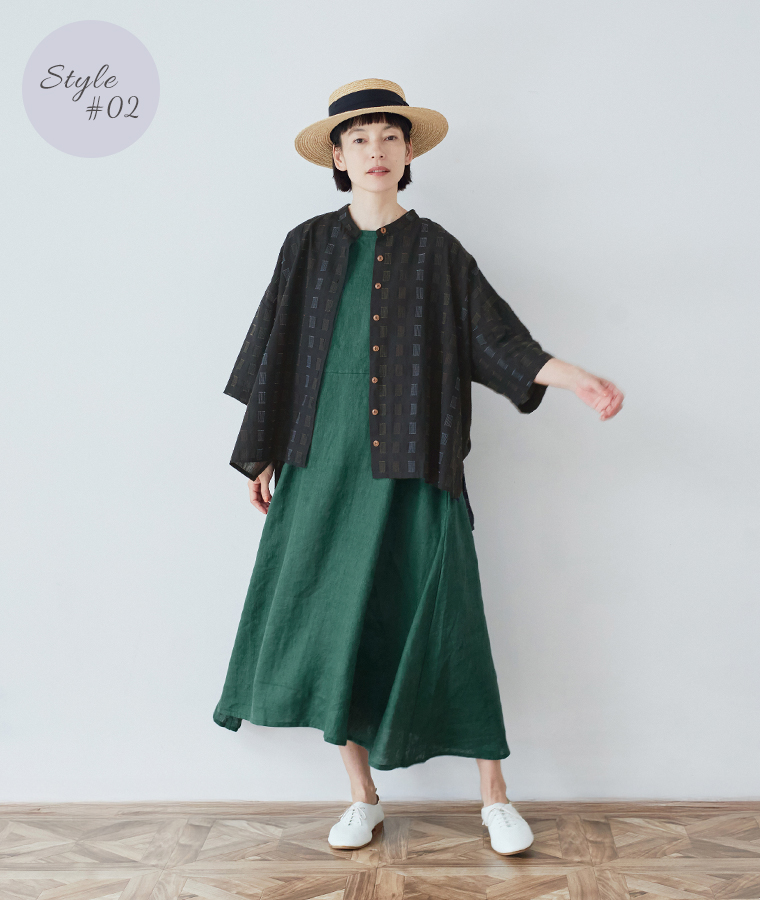 COLORK  ステッチ刺繍入りローンふわっとシャツ　ワンピースに羽織った着こなし　