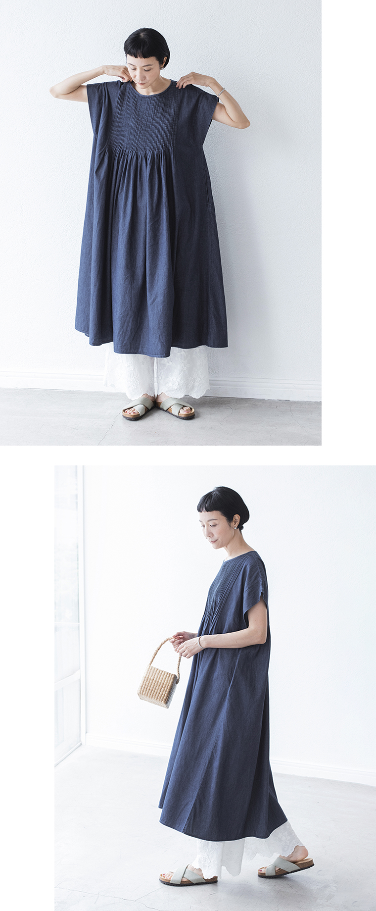 D*g*y別注｜立体フラワー刺繍パンツオフホワイトの裾