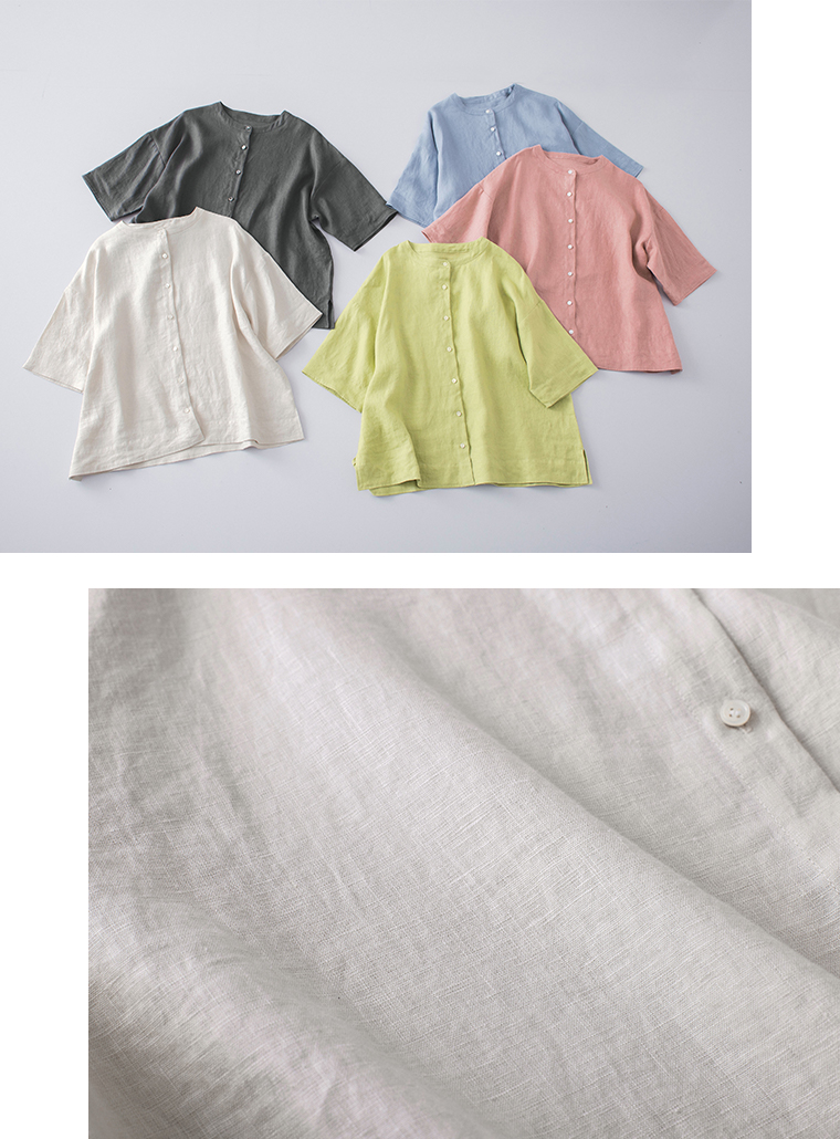 わたしの大人服 &yarn リネンバンドカラーブラウス 全色集合と生地感アップ
