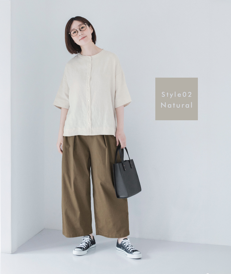 わたしの大人服 &yarn  リネンバンドカラーブラウス ナチュラルのコーディネート