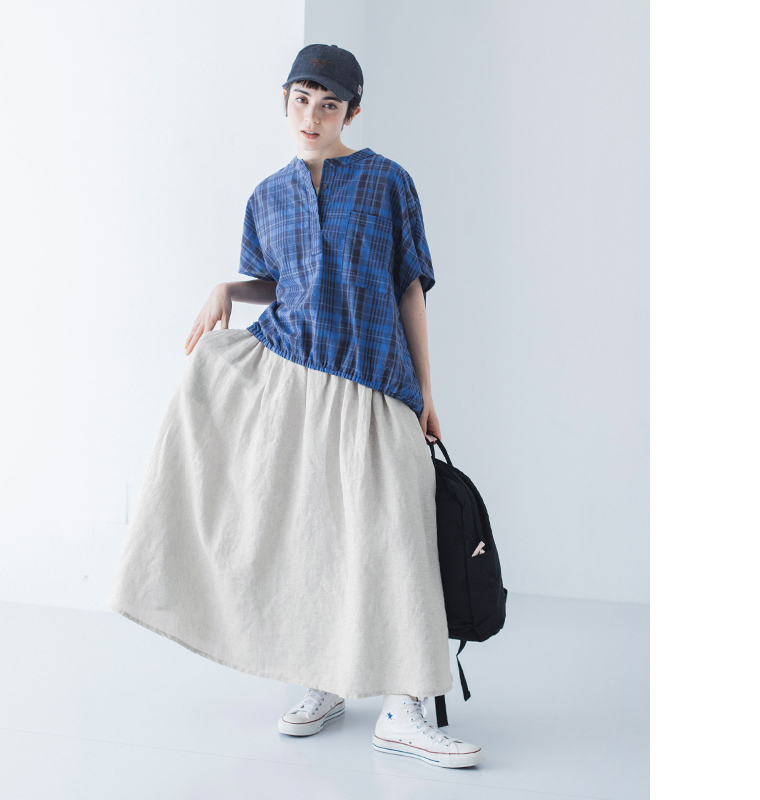 D*g*y 別注ポケット付チェック柄プルオーバー マドラスチェック 全身前
