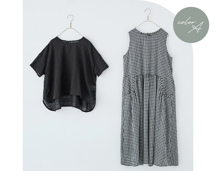 Lintu Laulu  刺繍プルオーバーとノースリーブワンピース2点セット　ギンガムチェック