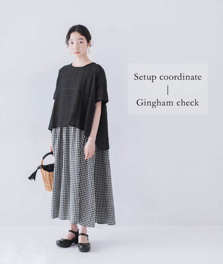 Lintu Laulu  刺繍プルオーバーとノースリーブワンピース2点セット　ギンガムチェックの着こなし