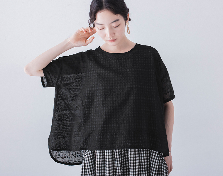 Lintu Laulu  刺繍プルオーバーとノースリーブワンピース2点セット　プルオーバーの寄り