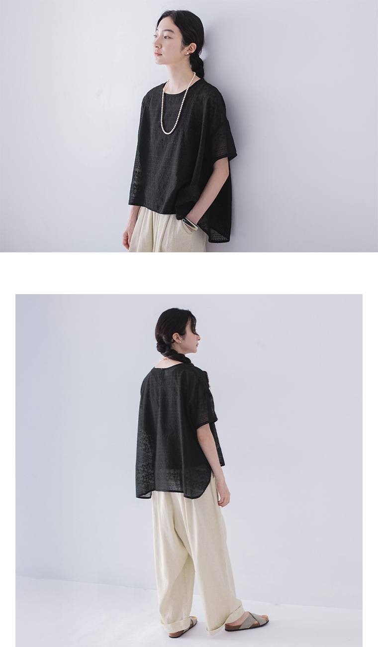 Lintu Laulu  刺繍プルオーバーとノースリーブワンピース2点セット　ブラック　プルオーバーの寄り　後ろのシルエット