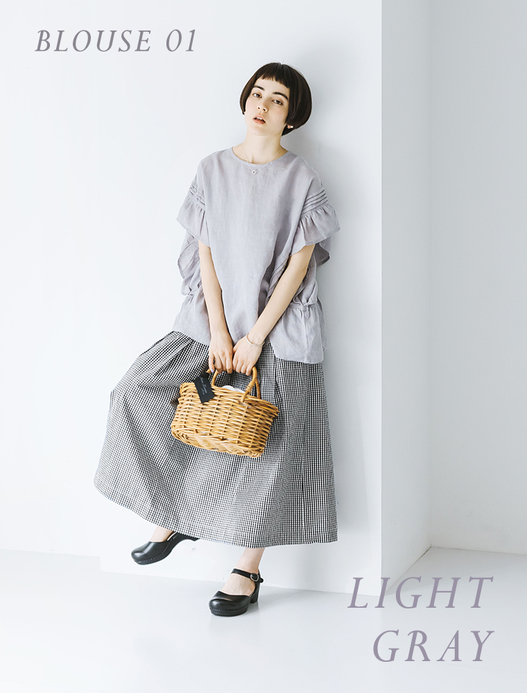 LUPILIEN by natulan【別注】リネンフリルスリーブブラウスライトグレーのコーディーネート
