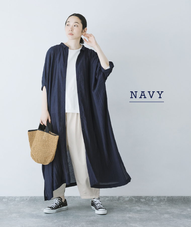 &yarn ストライプワンピース ネイビーのコーディネート