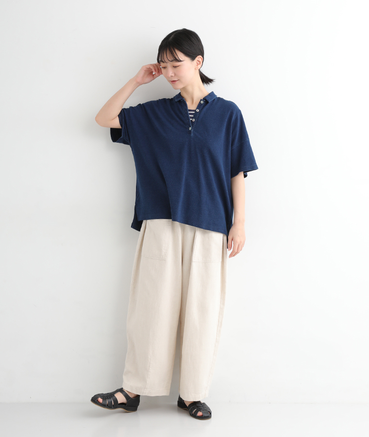 &yarn オーバーサイズポロ ネイビーのコーディネート