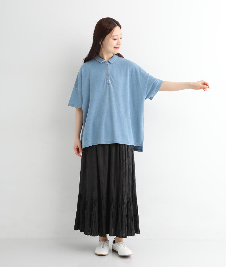 &yarn オーバーサイズポロ ブルーのコーディネート