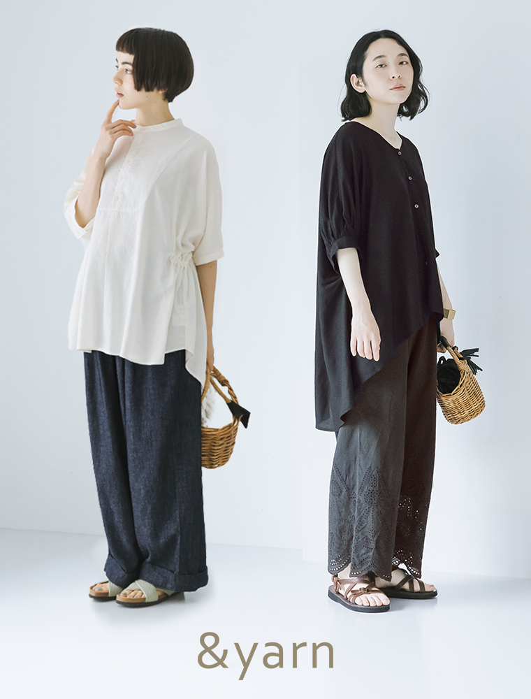 ディティールが光る大人のブラウス【&yarn】脇ギャザーブラウス＆Vネック前後差ブラウス