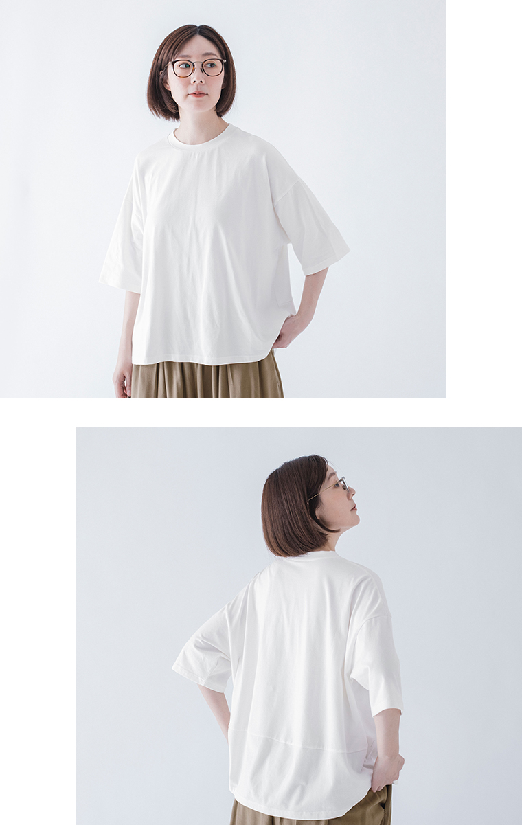 &yarn オーバーサイズ無地Tシャツの上半身アップと後ろ