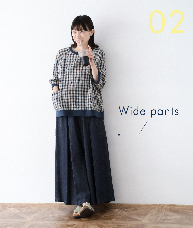 【cloudnine】インディゴデニムタック9分丈ワイドパンツ