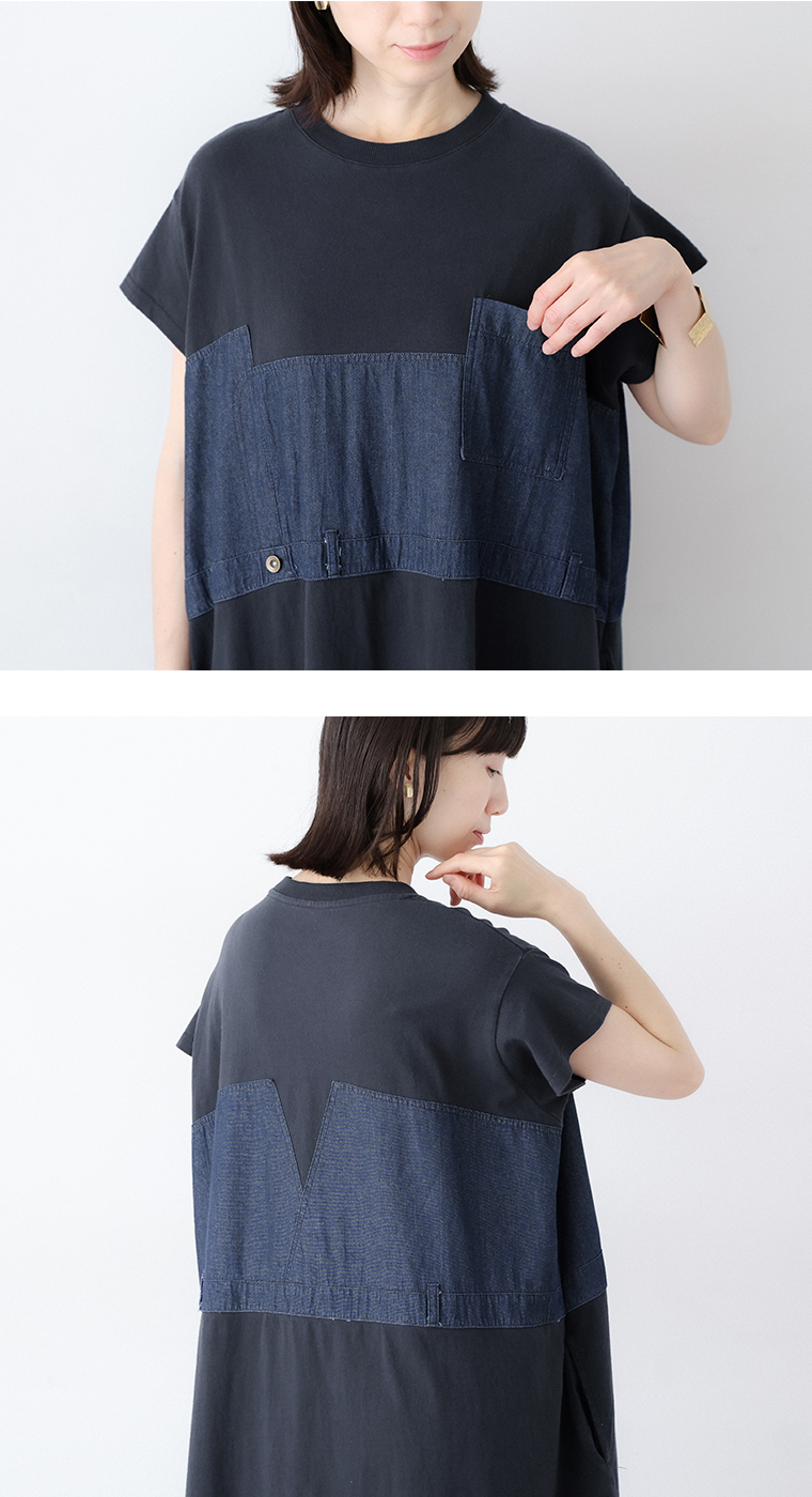 【LUPILIEN】5.5ozデニム切替ワンピース デニム部分寄り
