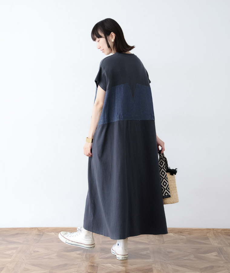 【LUPILIEN】5.5ozデニム切替ワンピース バックスタイル