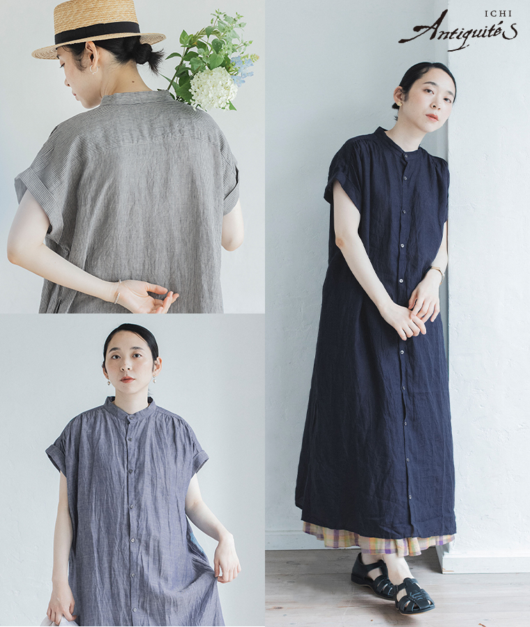 ICHI Antiquites リネンダンガリーワンピースのご紹介 