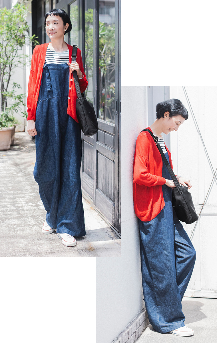 【 perche 】ガーメントレザーショルダーバッグ STYLE01 カジュアルコーディネート 全身コーディネート
