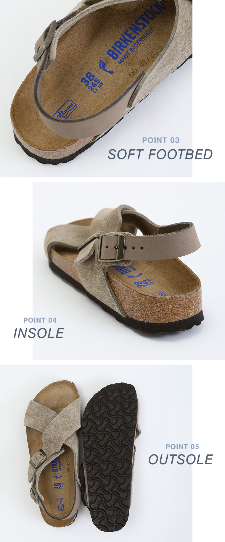 BIRKENSTOCK Tulum SFBトープのソフトフットベット、インソール、アウトソール