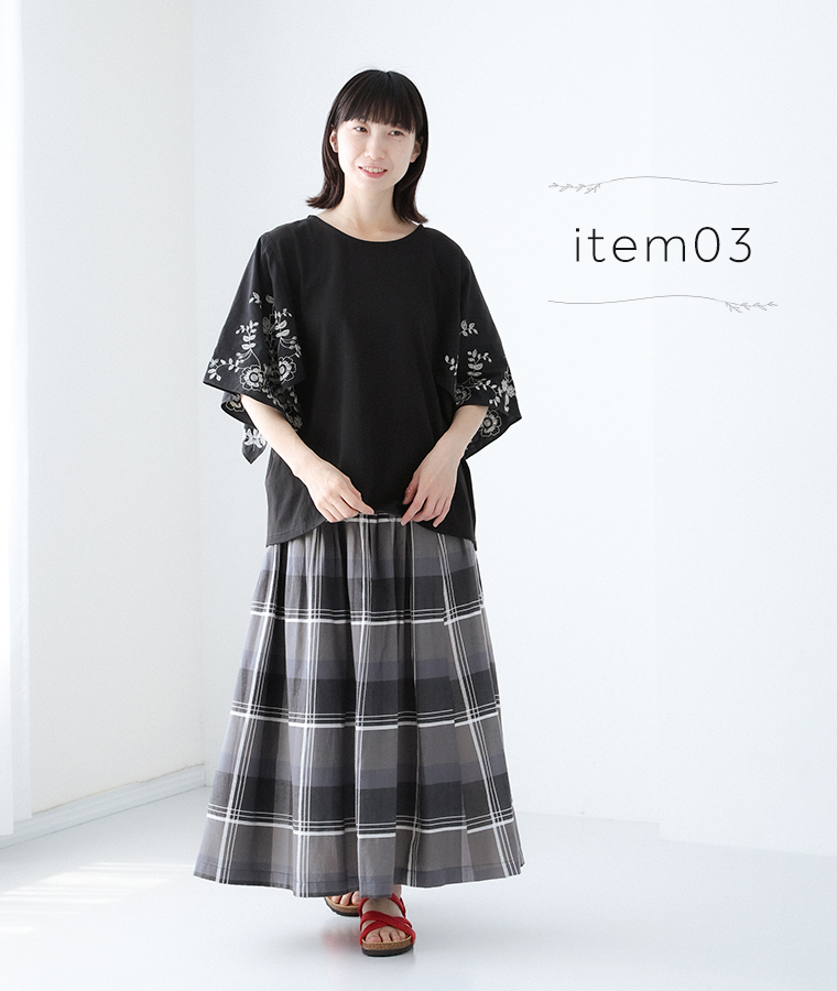 【 NUEVO BLANCA 】OE天竺刺繍フレアスリーブTシャツ