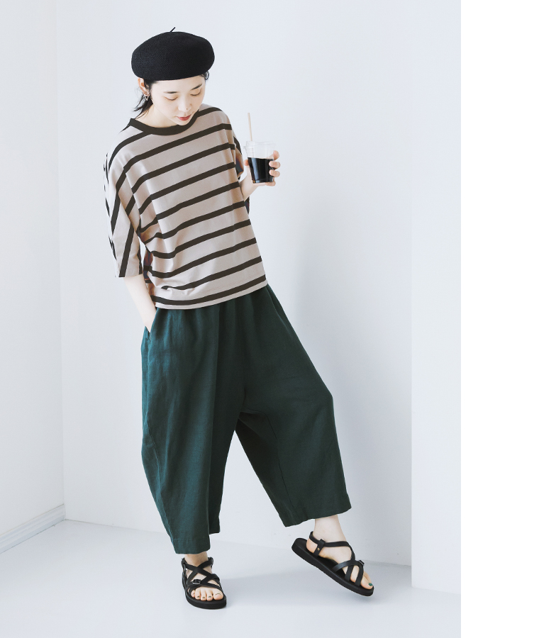 nop de nod　USコットン5分袖Tシャツ ボーダー 全身前