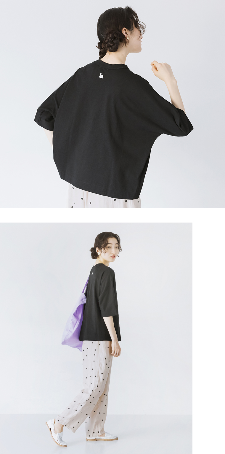 nop de nod　USコットン5分袖Tシャツ ブラック 上半身寄り