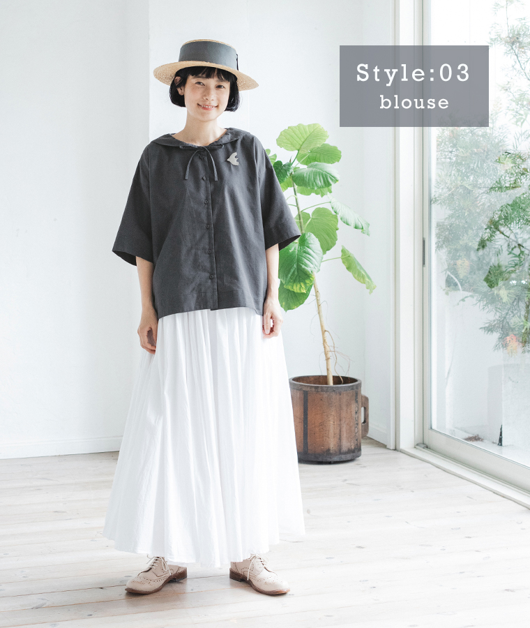 &yarn セーラーカラーブラウス(ネイビー)のコーディネート