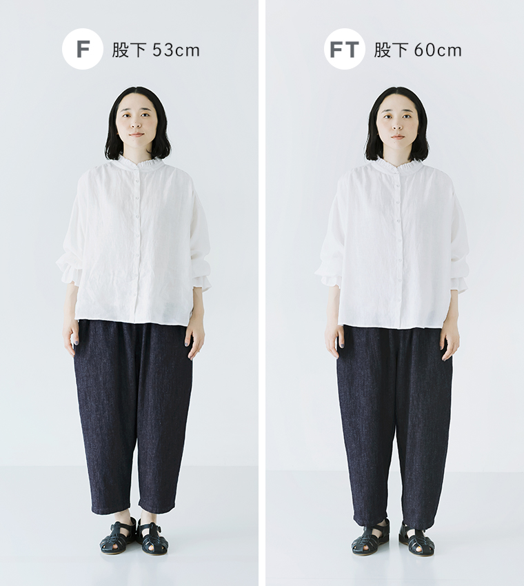 ista-ire 別注｜着丈選べる 甘撚りコットンリネンデニムよくばりパンツ インディゴのFサイズ