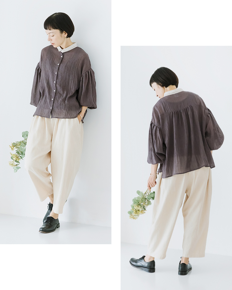 ista-ire 別注｜着丈選べる 甘撚りコットンリネンデニムよくばりパンツ キナリのシルエット