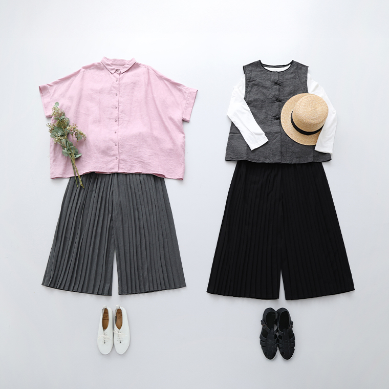 koibitomisaki 　コイビトミサキ　プリーツパンツ　着こなしアレンジ