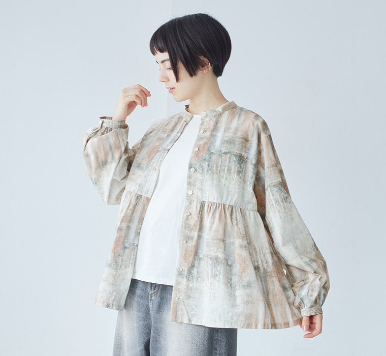 【 ichi 】インクジェットプリント2wayシャツ 羽織スタイル