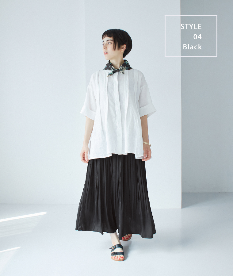 sosotto  アンティークサテンプリーツスカート　ブラックの着こなし