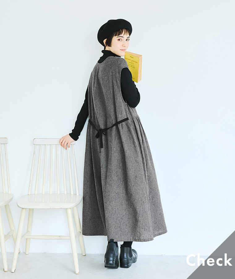 【 blue willow 】 コットンリネン平織りワンピース