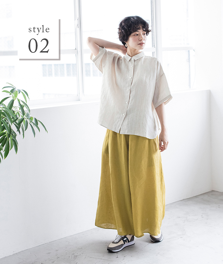 【 &yarn 】リネンレーヨンストライプブラウス キナリ