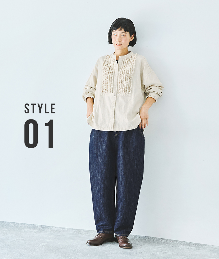 ista-ire　コットンリネンデニムパンツ ブラウス合わせ